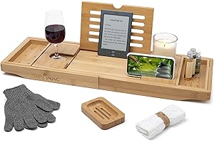 Temple Spring Plateau Baignoire Bois, Accessoires Salle De Bain Bambou, Tablette Baignoire, Plateau De Bain, Spa Bath Bridge - Naturel