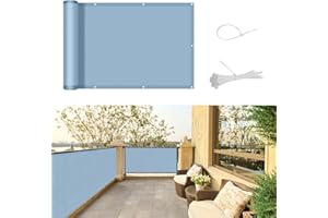 SUNNY GUARD Pantalla Privacidad Balcón 90x300cm Ocultacion Balcon Impermeable,a Prueba de Viento y con Protección UV para Balcón y Terraza,Incluye Cables de Instalación,Gris-Azul