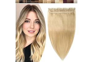 18"(45cm) SEGO Extensiones de Clip de Pelo Natural Remy Una Pieza [#613 Blanqueador Rubio] Cabello Humano Liso Postizos Pelucas Californianas Human Hair Invisible (50g)