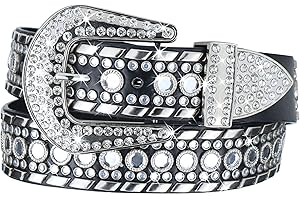 INOGIH Cintura con strass per donna uomo, cintura nera con borchie, cintura per pantaloni jeans (Misura la vita 74 a 103 cm)