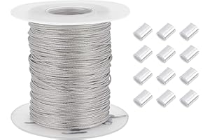 PH PandaHall 100m 0.6mm Filo per appendere quadri per servizio pesante, filo per appendere cornice per foto in acciaio inossidabile con 30pz Manicotto ad anello per aggraffatura in alluminio