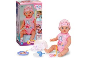 Baby Born Lena Pink, 36 cm stor docka med 7 funktioner för barn från 1 år | Rosa sparkdräkt, tillbehör ingår, fungerar utan batterier, från 1 år