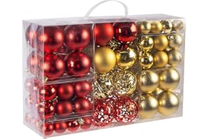 ‎HENGSONG Hengsong Weihnachtskugeln Rot Gold,Weihnachtsbaumkugeln 100 Stück,∅3cm, 4cm & 6cm,Christbaumkugeln Set,Kunststoff Weihnachtskugeln Plastik für Weihnachtsdeko Innen&Außen,Weihnachtsdekoration