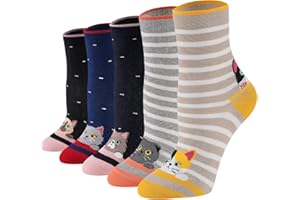 Niorasen Śmieszne Skarpetki Damskie 5 Par, Kolorowe Bawełniane Skarpetki z Motywami Zwierząt, Jedzenia i Świąt, Miękkie i Oddychające na Prezent