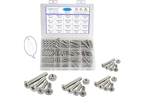 Rshuhx 320PCS M3 M4 M5 M6 Vite e Dado Acciaio Inox 304 Vite a Testa Svasata Piana a Croce Filettatura Completa Bullone Meccanico Kit di Assemblaggio di Dispositivi di Fissaggio
