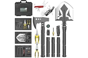 SXNMMWEU Camping Axe Camping Shovel Set - Wild Camping Equipment Survival Kits, with Folding Shovel & Extension Rod & Camping Axe & Pliers & 16-in-1 Multi-Tool, for Cycling, Hiking, Outdoor Camping