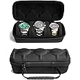 RIGICASE 3 watch travel case roll, Hard watch carry case roll display storage organizer box for men and women with soft foam pillows snug fit all size watches up to 60mm face