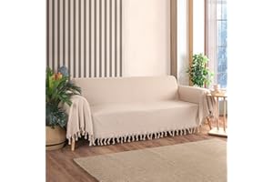 Milam London Sofa Throws Large 3 Seater | Extra Large Throws For Settees | Cotton Throw For Sofas Large | Herringbone Throw | 180 x 300 cm (Beige)