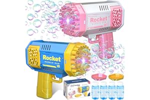 BGIUSQF Pistola Burbujas 40 Agujeros, 2 Piezas Maquina de Burbujas Bazooka, Pistola Pompas de Jabon Niños con LED, Bazooka Burbujas para niños y Adultos para Jardin Exterior,Bodas Juguete