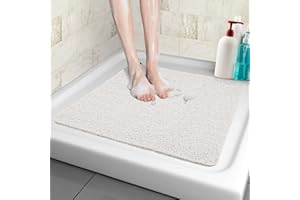 MACUNIN Duschmatte rutschfest, Weich Komfort Sicherheits Badewannenmatte mit Ablauflöchern, PVC-Luffa Massage Duschmatten für Nassbereiche, Schnell trocknend (Weiß, 53x 53 cm)