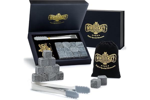 WHISISKEY Set Whiskystenar - 12 Whisky Stenar - Whiskey Gåvoset | Present till Män - Whiskeystenar - Återanvändbara Isbitar - Presentidéer för Män - Födelsedagspresent