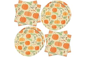 ZVK Vajilla de fiesta, Juego de Platos, Servilletas calabaza 40 piezas Acción de gracias Juegos de vajilla para fiestas de papel Juegos de cubiertos desechables para Acción de gracias