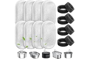 WEIKEY Filtri Fontanella per Gatti, 8 Pezzi di Filtro a Carbone e 8 Pezzi di Spugna in Schiuma de Fontana per Gatti, Adatto per 2L/3.2L Fontanella Gatto in Acciaio Inox, Forma di Rubinetto