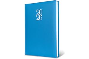 Agenda Giornaliera 2026 A5 15x21 cm - 1 giorno per pagina (sabato e domenica insieme) - 320 pagine - Copertina rigida imbottita similpelle - Rilegatura filo - Made in Italy - TEKSHOPPING (AZZURRO)