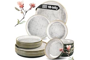 Moritz & Moritz TERRA 18-tlg Geschirrset 6 Personen - Teller Set in dezentem Grau aus hochwertigem Porzellan - Geschirr Set 6 Personen aus je 6x Speiseteller, Dessertteller und Schalen