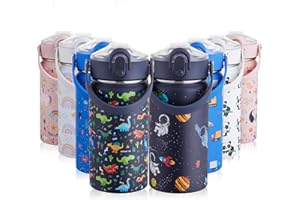 Autsel 420ml Botella Agua Acero Inoxidable para Niños con Pajita, Botella Termica Infantil Frías y Calientes Sin BPA para la Escuela