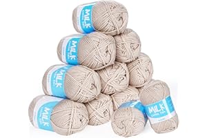 Milk Tea Chunky Yarn 12 Pack - ilauke 1200m Super Soft 100% Acrylic Double Knitting Wool for Blankets, Handcrafts | Hypoallergenic & Anti-Pilling (Creamy Latte)