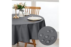 DWCN Round Table Cloth 160 Diameter Grey Round Tablecloth Wipeable Tablecloths Table Cloth Wipe Clean Water Resistant Table Cloths Polyester
