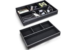 GORESE Valet Tray, Leather Office Drawer Desk Storage Box, Bedside Storage Tray, Pocket Empty Organiser, Pen Trays for Keys, Stationery, Coins, Jewellery (Black, 2 Pack)