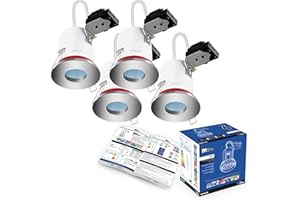 4X GU10 Bathroom IP65 Fire Rated Fixed Downlight Satin Chrome Brite-R LED Spotlight Recessed Ceiling Fitting Die-Cast Aluminium IP65 Rated CE Approved Easy Installation 2 Year Warranty No Bulb