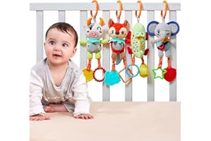 TUMAMA KIDS Baby Hanging Toys Gift Set,Baby Sensory Animals RattleToy,Car Seat Stroller Cot Pram Activity Hanging Toy for 0, 3, 6, 9, 12 Months Newborn Boys Girls Kids Birthday Gifts(4 Pack)