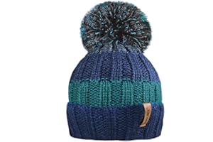 RockJock R80 Kids Girls Boys Ribbed Striped Thermal Insulating Bobble Hat with Cosy Fleece Lining