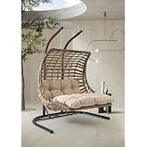 Capri Swing Bodrum Double &Ccedil;iftli Rattan Bah&ccedil;e Balkon Salıncağı A&ccedil;ık Kahve