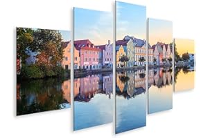 islandburner Bild auf Leinwand Landshut Altstadt Bayern Deutschland Traditionelle Bunte Gotische Häuser Spiegel Bilder Wandbilder Poster