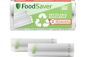 FoodSaver Rouleaux d’emballage sous vide - Sacs alimentaires recyclables et réutilisables - Conservent la fraîcheur de vos aliments jusqu’à 5 fois plus longtemps - Sans BPA - 2 rouleaux (20cm x 4,5m)