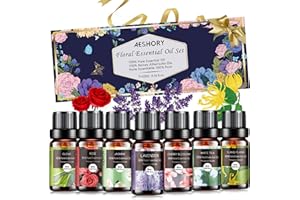 AESHORY Juego de Aceites Esenciales para Humidificador 7 X 10ml, Natural Puro Aceite de Aromaterapia de Floral para Difusor, SPA, Masajes, Bricolaje Casero - Flor de Cerezo, Jazmín, Lavanda, Rosa