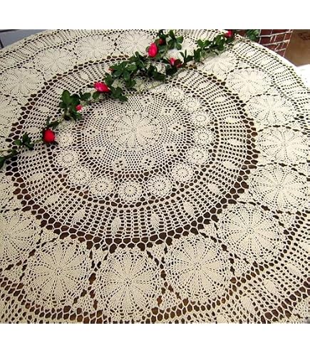 MforStyle, Bianco o crema tovaglia rotonda Lace 149,9 cm 150 cm, 100% poliestere, White, Diameter inches (cm): 59 (150cm