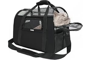 Zavothy Sac de transport pour chat et chien, respirant et pliable, boîte de transport pour chat avec bandoulière réglable, matelas en peluche amovible (noir, M)