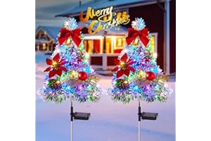 LETMY Christmas Decorations Outdoor Solar Lights, 2 Pack Christmas Tree Lights with Brighter 60 LED, 2 Modes Waterproof Solar Christmas Lights for Yard Garden Pathway decorations