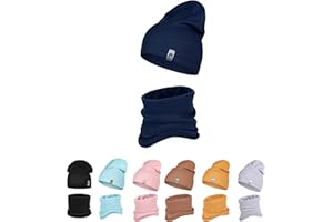 HEYO Kinder Beanie Mütze Schlauchschal Set für Mädchen Jungen Frühling Strickmütze Schal