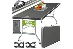 tillvex Table de Jardin Pliante en Plastique 180x75 cm avec poignée | Idéale comme Buffet, pour Terrasse, Jardin, Balcon ou Camping | 8 Personnes