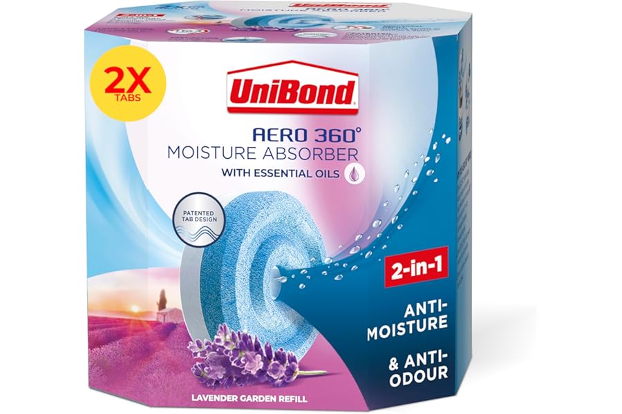 UniBond AERO 360° Moisture Absorber Lavender Garden Refill Tab, aromatherapy, ultra-absorbent and odour-neutralising, for AERO 360° Dehumidifier, Condensation Absorbers, Twin Pack (2 x 450g)