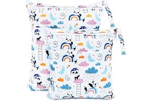 CHEESANHERR Bolsa de Pañales Impermeable，2 Pcs Wetbags de Tela con 2 Cremallera Portátil, Bolsa Muda Bebe, Organizador Reutilizable Lavable Guardería Colegio Viaje Playa Piscina Gym (Panda Blanco)