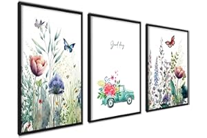 AG.ART DECO Zestaw plakatów Łąka - 3 sztuki 40x50cm - Wiosenna kompozycja z motywem kwiatowym - Obrazki do kuchni, salonu, sypialni | bez ramki