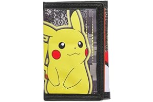 Dooku Trifold Wallet for Kids - Yellow Electric Pikachu Design with Clear ID Pocket and Zippered Coin Compartment - Official Pokemon Merchandise
