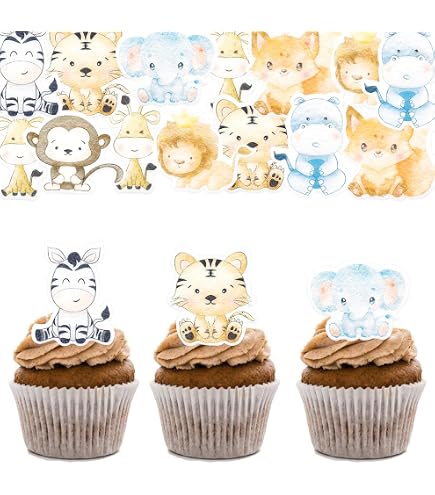 Blumomon 24-teiliges Dschungel-Safari Cupcake-Topper – Tiermotive, Happy Birthday, Aus 300g Karton Mit Zahnstochern, Für Kindergeburtstage Und Safaripartys Blumomon 24-teiliges Dschungel-Safari Cupcake-Topper – Tiermotive, Happy Birthday, Aus 300g Karton Mit Zahnstochern, Für Kindergeburtstage Und Safaripartys