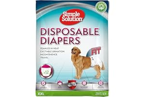Simple Solution Pañales Desechables para Perros Hembra, Ajuste Super Absorbente a Prueba de Fugas, Indicador de Humedad 12 PAÑALES