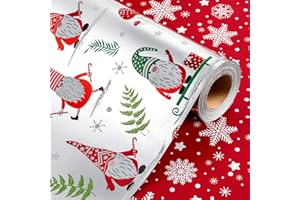 Wikadlik Foil Christmas Wrapping Paper - 43cm x 10m Luxurious Metallic Silver Presents Packing Paper - Cute Gnome/Candy Cane/Mushroom Design