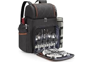 TWENTYNEXT Picnic Backpack for 4, Picnic Basket Set, Leakproof Picnic Bag, Beach Cooler Backpack with Insulated Cooler Wine Pouch,Picnic Blanket, Double Deck Picnic Backpack for Beach,Camping,Park (Brown)