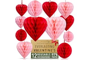 ITSY BITSY PARTY CO Premium Reusable Valentines Decorations - Valentine's Day Decorations in Kraft Paper Gift Box - Romantic Pink & Red Hanging Heart Decorations