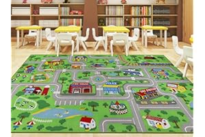 Capslpad Tapis de salle de classe - 200 x 300 cm - Tapis pour enfants - Pour l'école primaire - Jouet pour tout-petit - Voitures - Tapis de circulation routière - Pour salle de jeux, chambre à