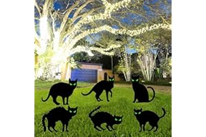 WZBBJUSER Panneaux d'Halloween en Forme de Chat Noir, 6 Silhouettes de Silhouette de Chat Avec Yeux Phosphorescents, Avec Piquets Piquets Pour Jardin, Pelouse, Cour et Terrasse décoration d'Halloween