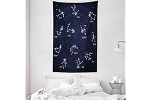 ABAKUHAUS Costellazione Arazzo, Oroscopo Grafico, Decorazione murale in Tessuto per Camera da Letto, Soggiorno, dormitorio, 140 x 230 cm, Dark Blue Bianco