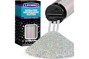 LEOBRO 180G/6.35OZ Holographic Ultra Fine Glitter, 1/128" Metallic Iridescent Powder Sequins Flakes for Hair, Face, Body, Nail, Resin Tumblers and Art Crafts, Black