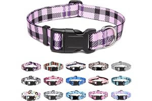 Mercano Adjustable Dog Collar - Special Design Patterns, Soft Nylon Comfortable Durable Pet Collar for Small Medium Large Dogs (M, Purple Plaid)