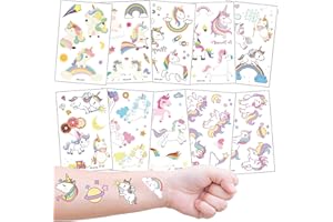 KADERAS 10 tatuaży dla dzieci, jednorożec i tęcza, tymczasowe tatuaże dla dzieci, na imprezę z jednorożcem, urodziny, upominek